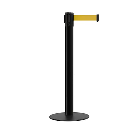 Montour Line Stanchion Belt Barrier Flat Base Black Post 14ft.Yellow Belt S660-BK-YW-140